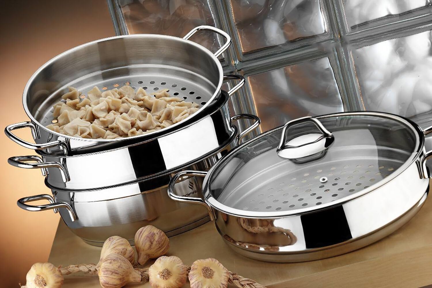 Amazon.co.jp: ステンレス製餃子蒸し器(3段)、ステンレス製スチーム